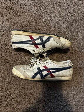 Asics Women's White Sneakers with Navy & Red Stripes